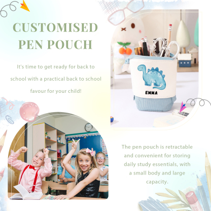 Back to School Gift Set -Personalized Gift Customized Name and Date Enamel Mug and Blue Dinosaur Pencil Case and Dinosaur Bracelet Set - Gift for Kids