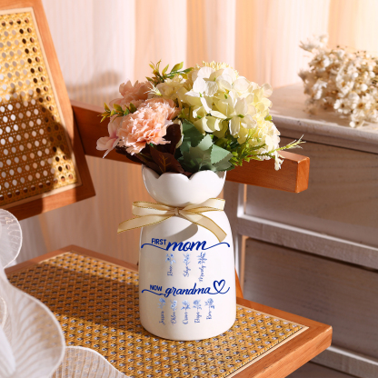 Ceramic Vase with a gold ribbon and blue floral patterns, for Mom and Grandma