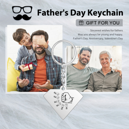 6 Names - Personalized Fist Bump Keychain Engraved Kids Names and text Keychain Gifts for Dad/Grandad