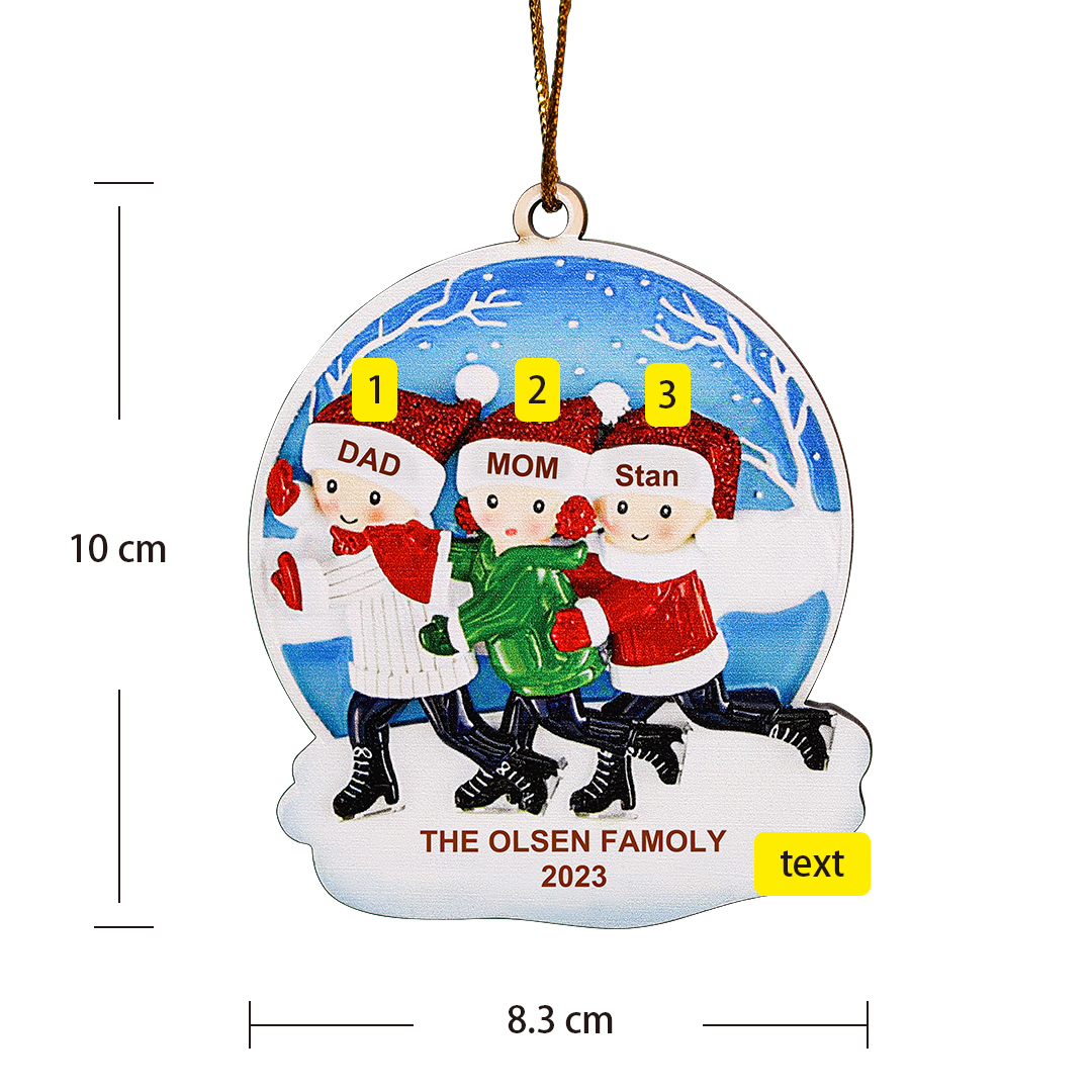 3 Names-Personalized Family Wooden Christmas Xmas Tree Decoration Ornament-Custom 3 Names And Text Hanging Ornament Gifts For Family