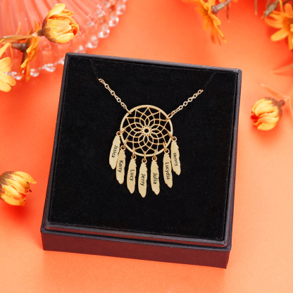 Personalized Retro Dream Catcher Necklace Engraved 7 Names Gift For Women