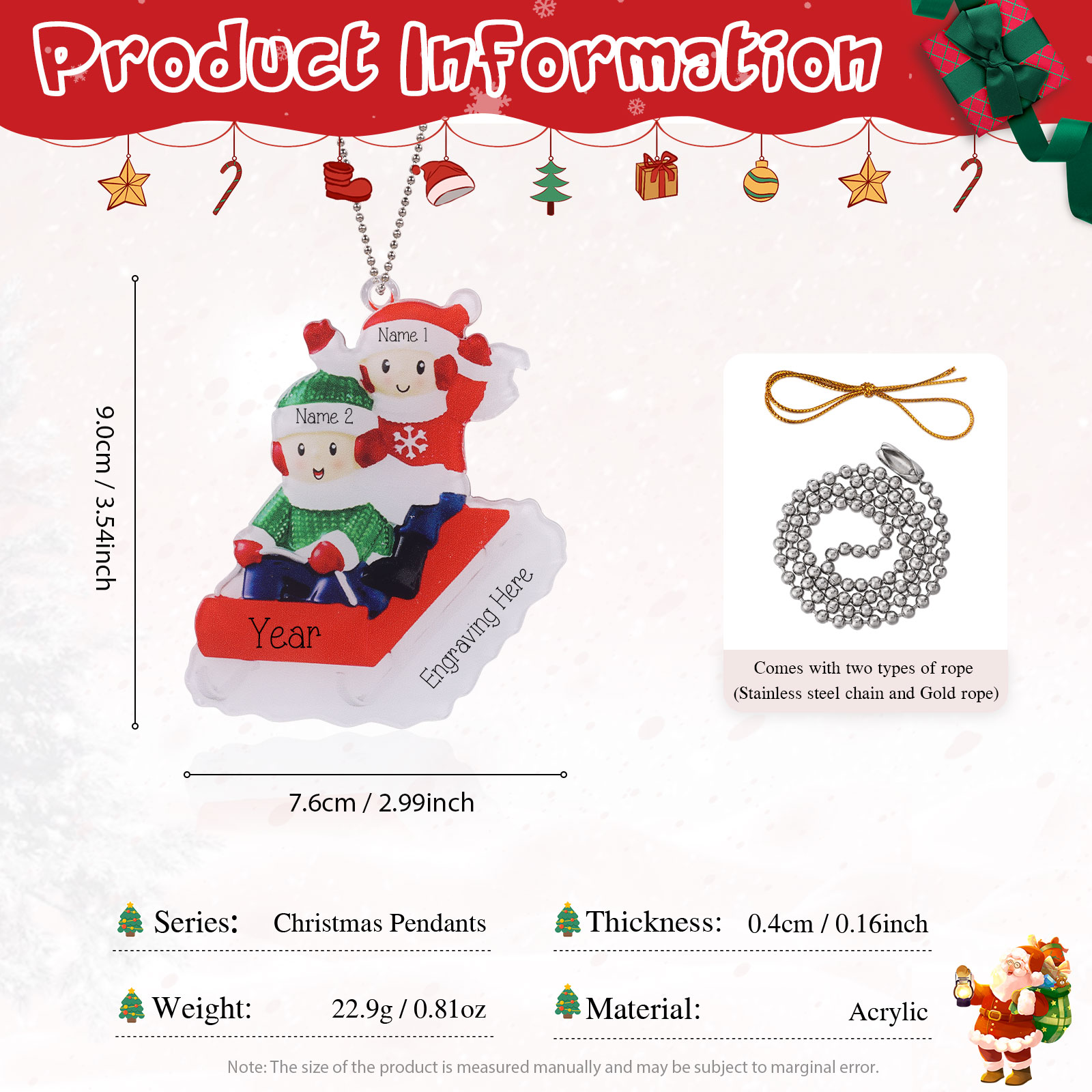 2 Names-Personalized Family Acrylic Christmas Xmas Tree Decoration Ornament-Custom 2 Names And Text Hanging Ornament Gifts For Family