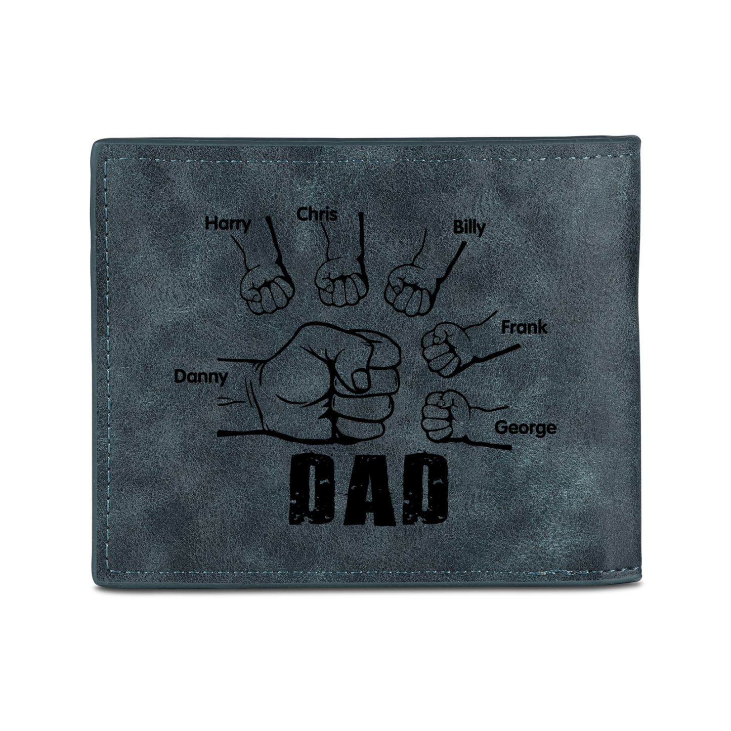 6 Names - Personalized Photo Custom Leather Men's Folding Wallet as a Father's Day Gift for Dad