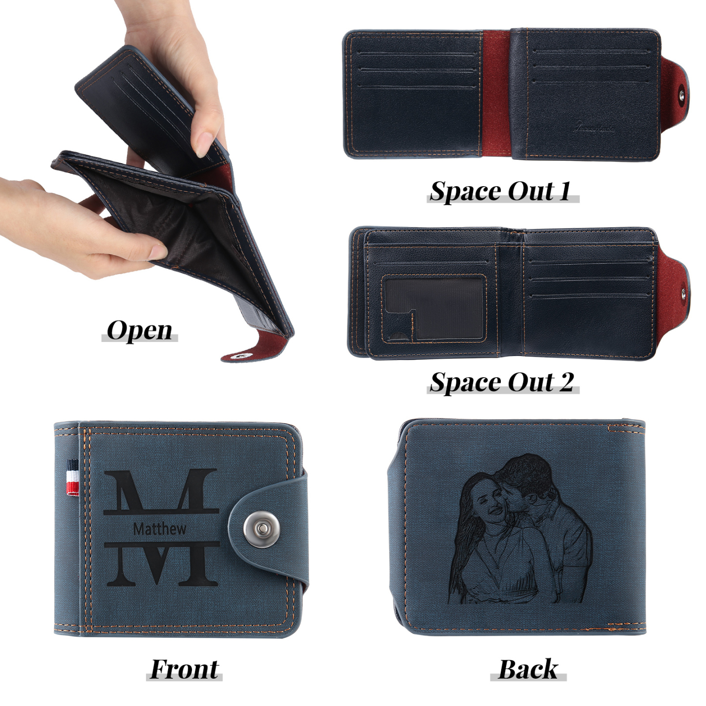 Personalized Name Leather Men's Wallet With Card Slot Engraved Letter & Photo with Gift Box Gift For Him | Jessemade