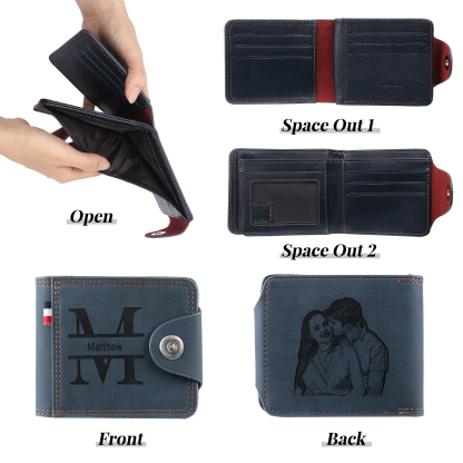 Personalized Name Leather Men's Wallet With Card Slot Engraved Letter & Photo with Gift Box Gift For Him | Jessemade