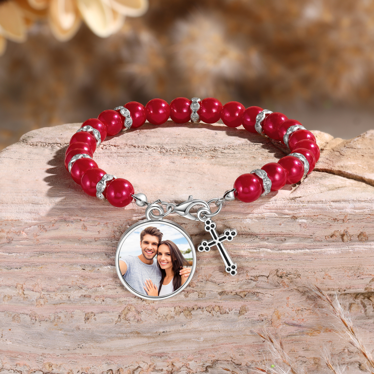 To My Daughter Personalised Rosary Memorial Bracelet Custom with Photo and Cross Pendant | Jessemade