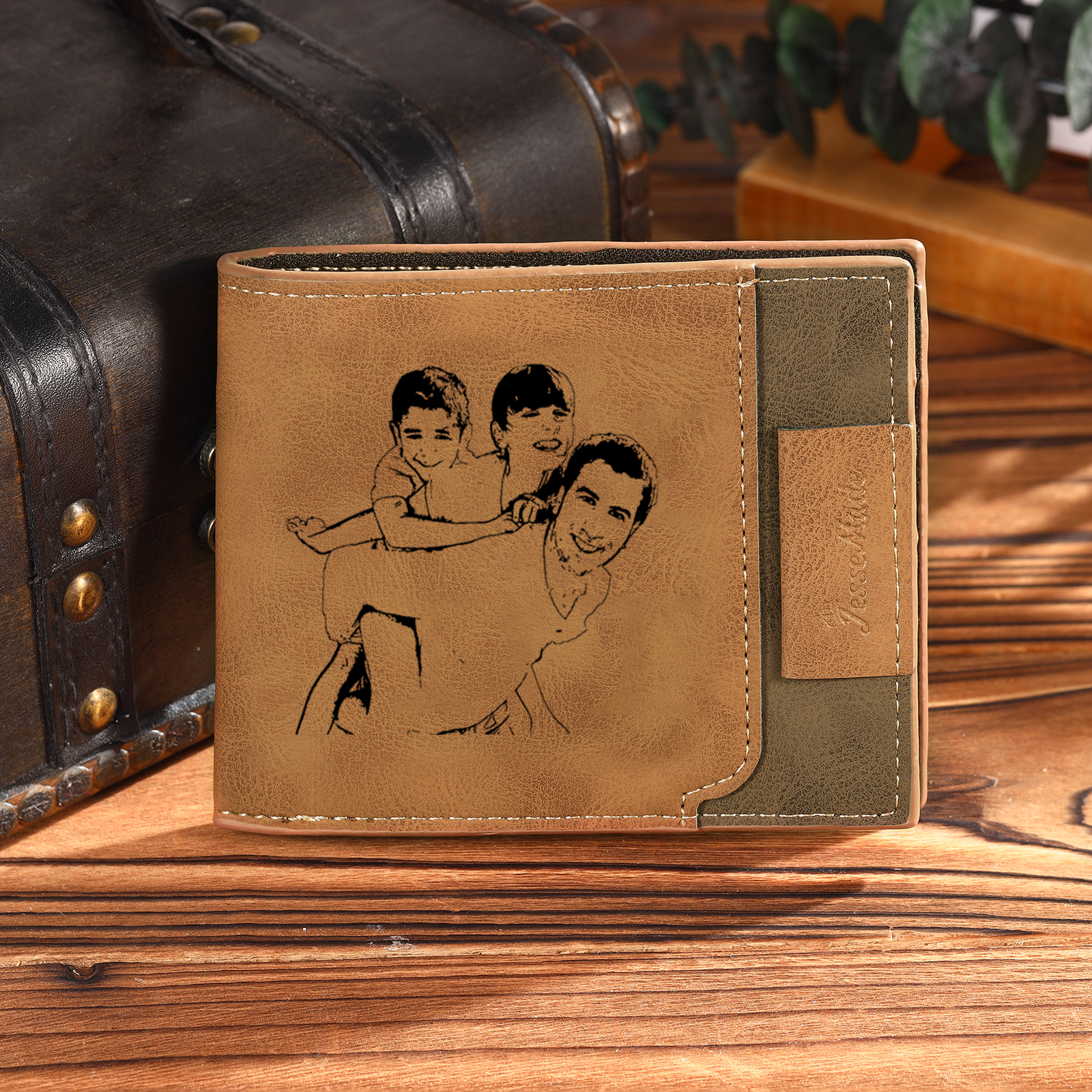 3 Names - Personalized Photo Custom Leather Men's Wallet as a Father's Day Gift for Dad