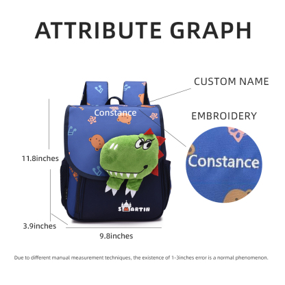 Personalized Dinosaur Children School Bag Embroidery Name Black Backpack, Customized Blue Schoolbag Travel Bag For Kids