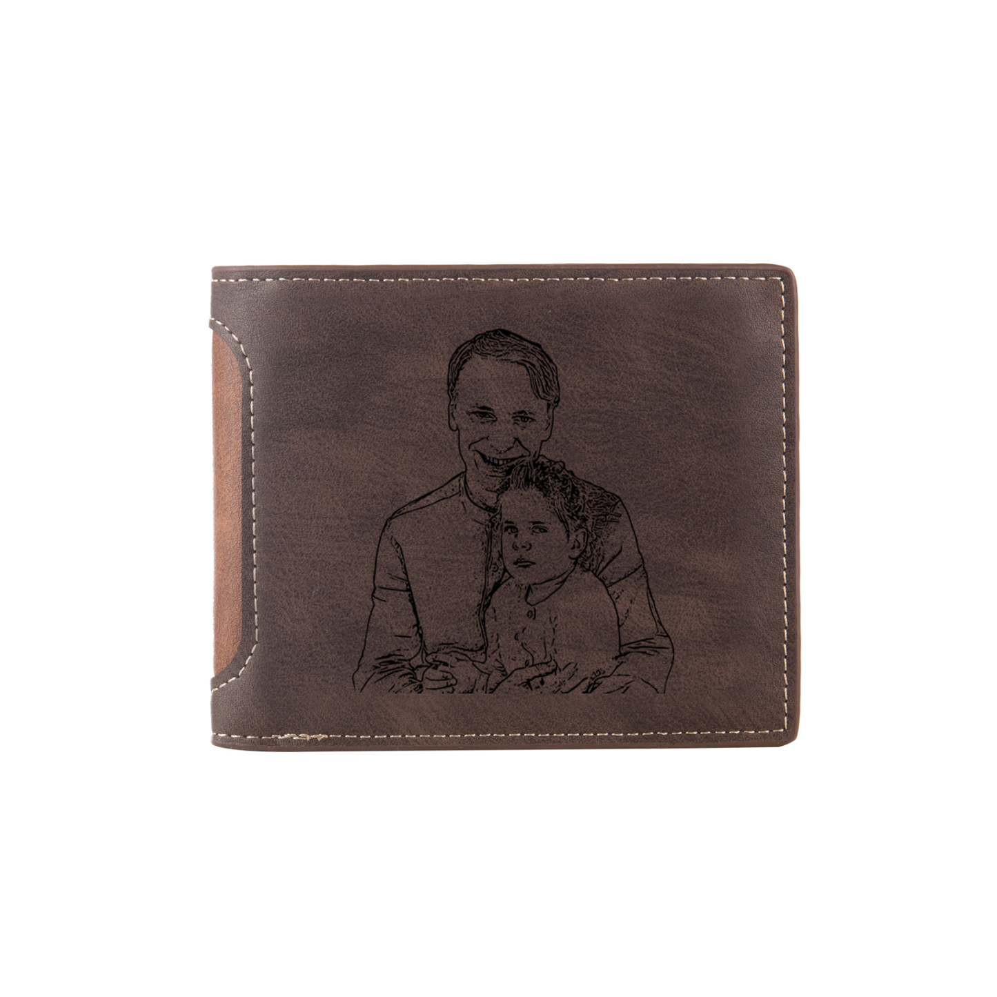 4 Names - Personalized Photo Custom Leather Men's Folding Wallet as a Father's Day Gift for Dad