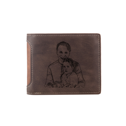 4 Names - Personalized Photo Custom Leather Men's Folding Wallet as a Father's Day Gift for Dad