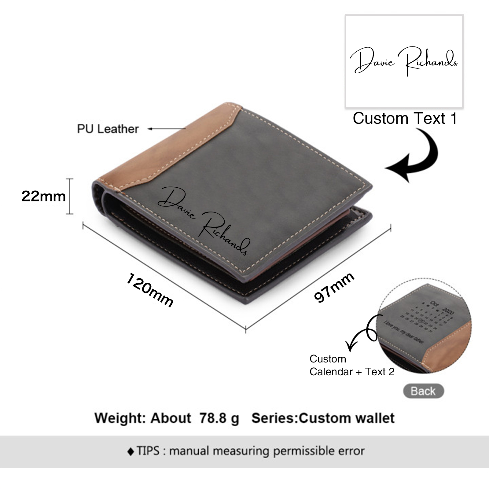 Personalized Leather Wallet Gift Box Set Keychain With Customizable Photo Wallet Customizable 3 Text Gift For Him