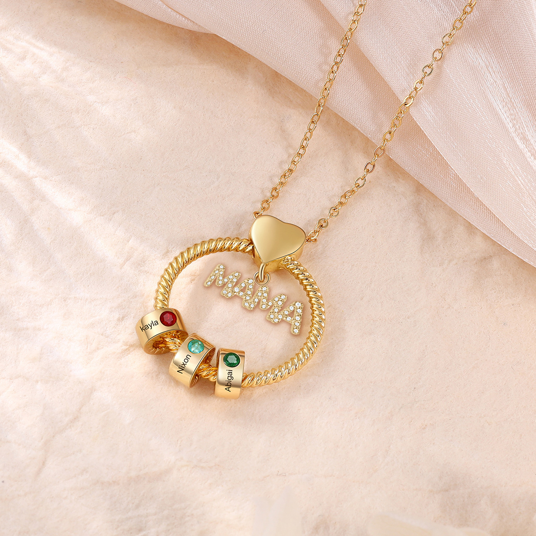 3 Names-Personalized Mom Necklace Set With  Premium Custom Necklace With 3 Birthstones Engraved Names Gift For Mother