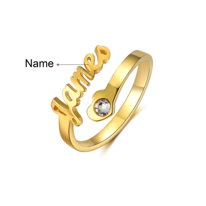 Personalized Heart Ring With Birthstone Custom 1 Name Ring Gifts For Her