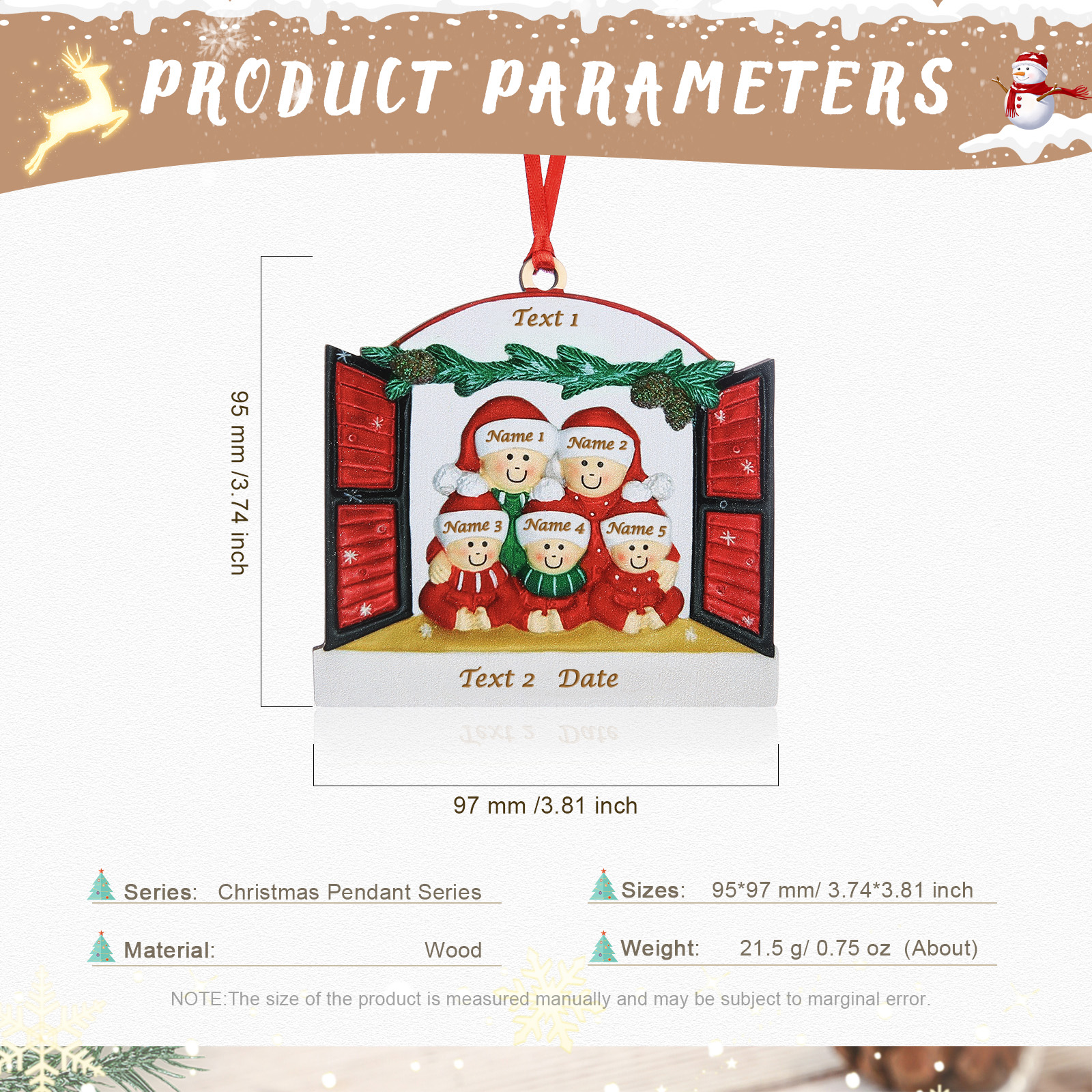 5 Names-Personalized Family Wooden Christmas Xmas Tree Decoration Ornament-Custom 5 Names Hanging Ornament Gifts For Family