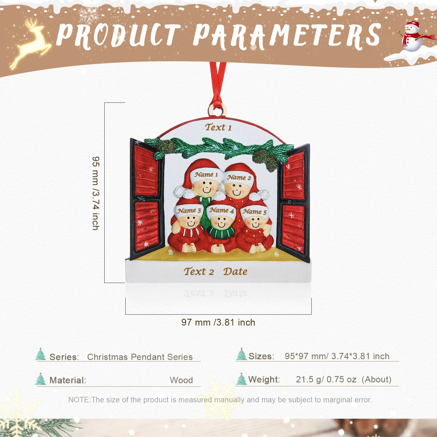 5 Names-Personalized Family Wooden Christmas Xmas Tree Decoration Ornament-Custom 5 Names Hanging Ornament Gifts For Family