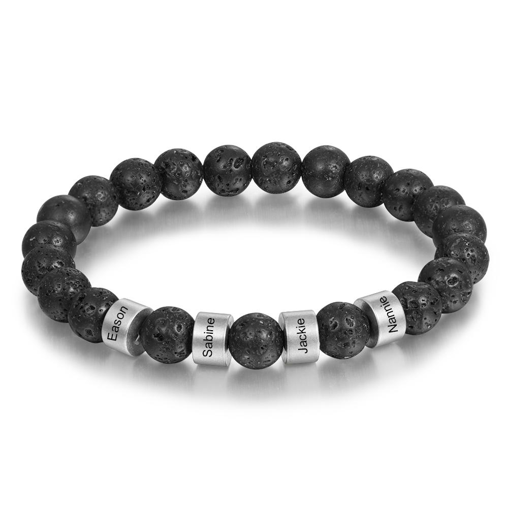 Black Lava Rock Beaded Bracelet Men's Bracelet Custom 5 names Gift for him