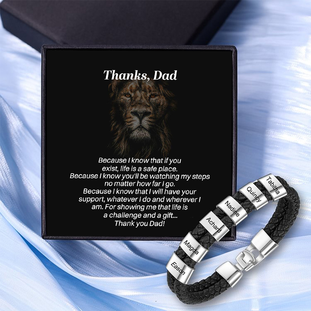 6 Names Personalized Braided Leather Bracelet Engraving Men's Bracelet Gift for Dad