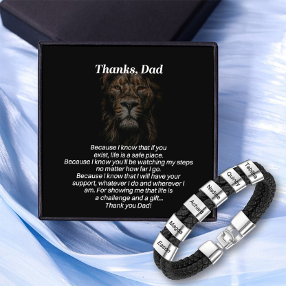 6 Names Personalized Braided Leather Bracelet Engraving Men's Bracelet Gift for Dad
