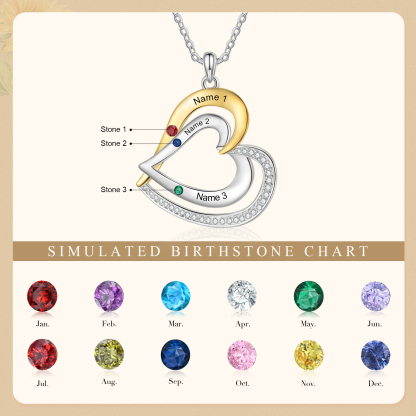 3 Names - Personalized Special Heart Necklace S925 Silver with Birthstone and Name Beautiful Gift for Her