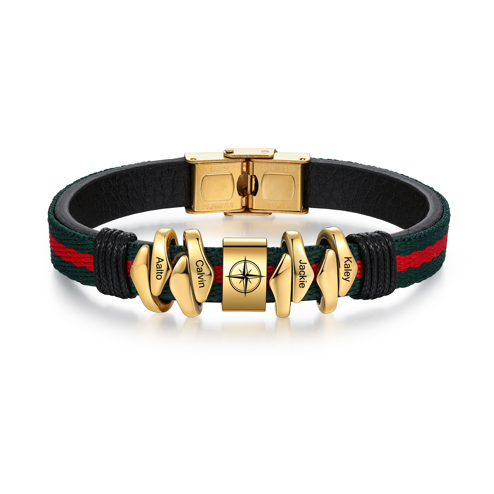 Personalized Leather Bracelet Custom 4 Names Mens Bracelet