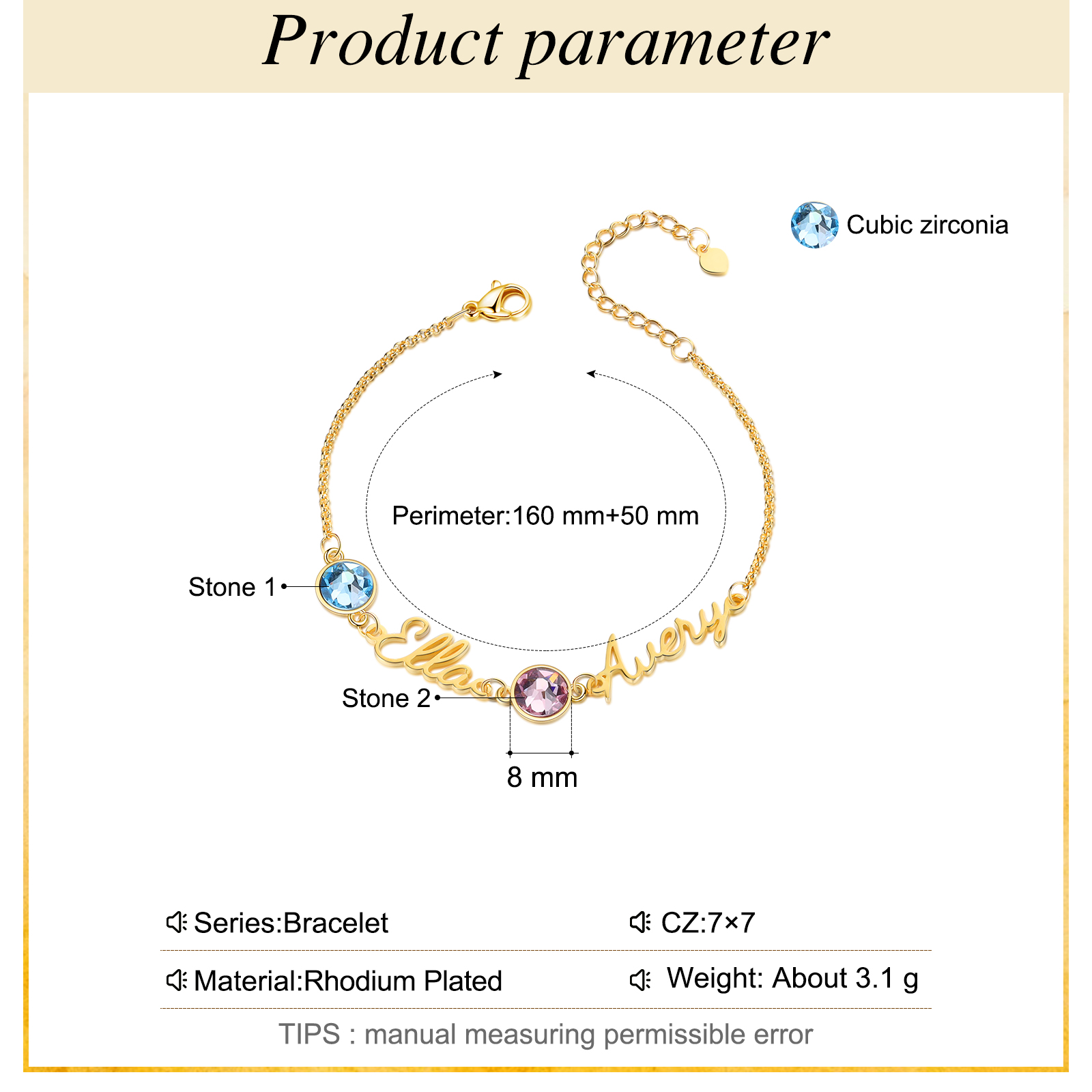 Personalized Bracelet With Birthstone Custom 2 Names Bracelet Gift For Women