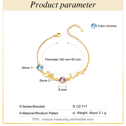 Personalized Bracelet With Birthstone Custom 2 Names Bracelet Gift For Women