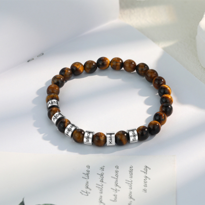 Brown Tiger Eye Bracelet Personalized Men's 6 Names Bracelet Gift For him