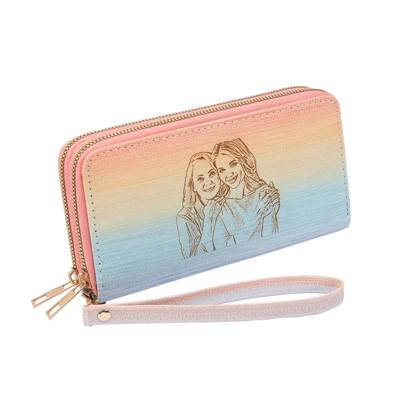 Women's Personalized Photo PU Leather Rainbow Long Zipper Wallet for Her | Jessemade