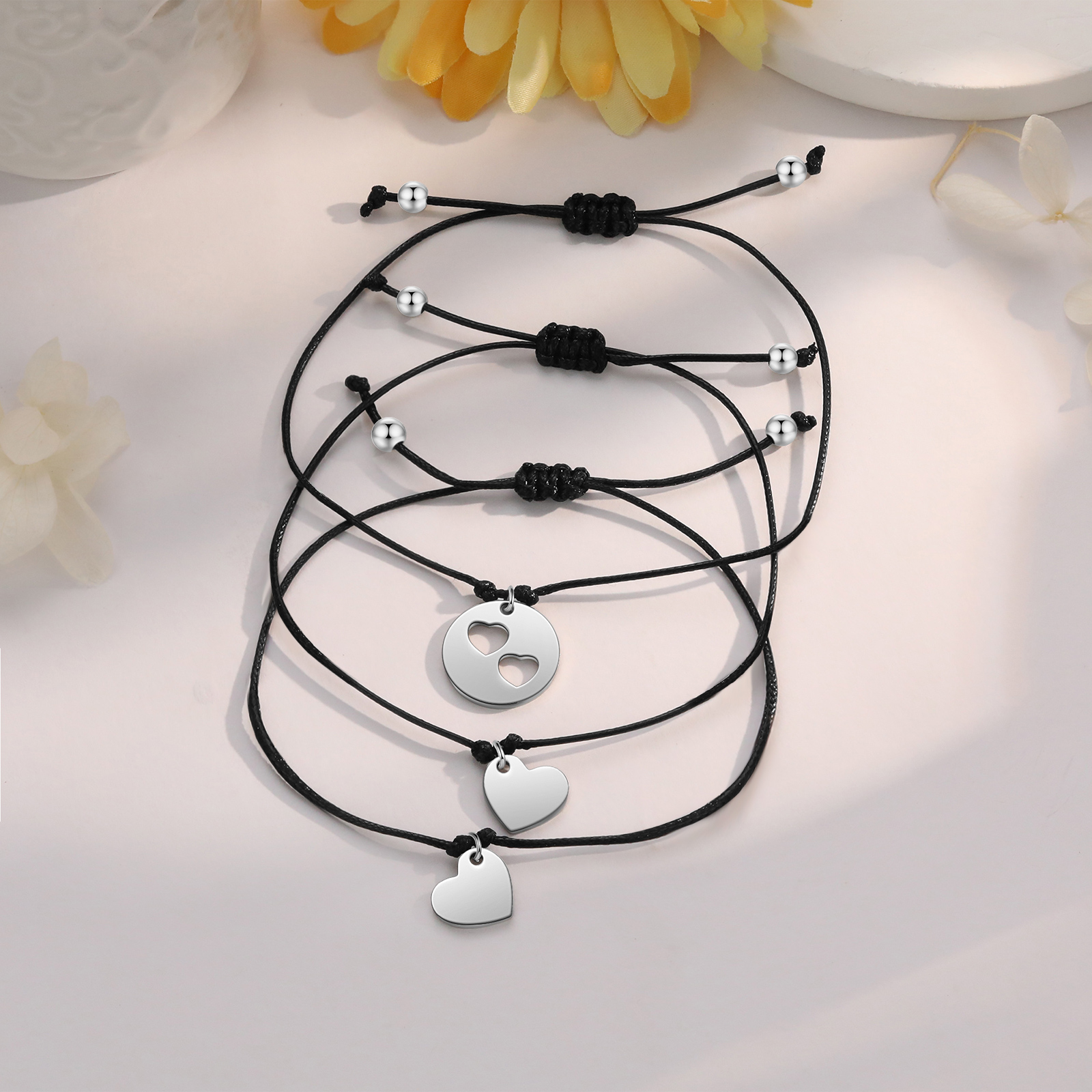 3Pcs Love Heart Bracelet Stainless Steel Braided Bracelet Kids Back to School Gift