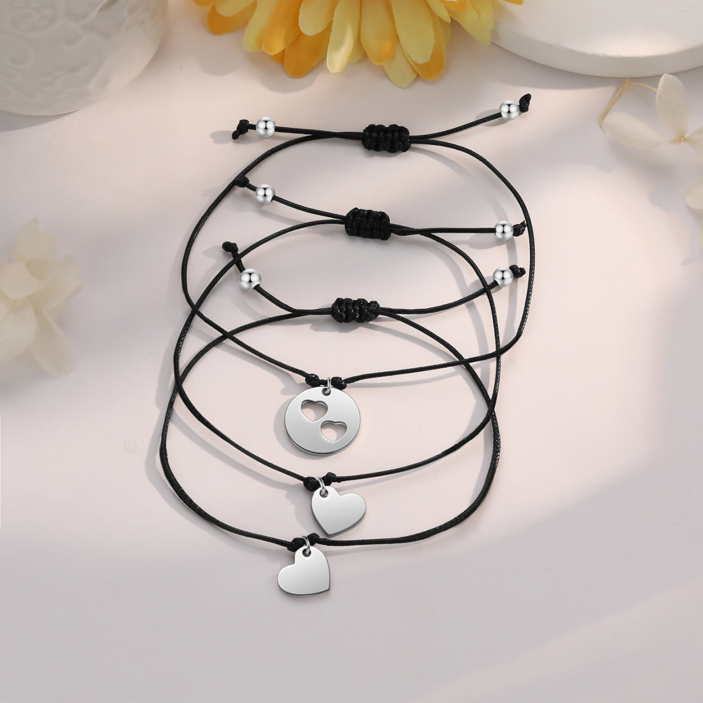 3Pcs Love Heart Bracelet Stainless Steel Braided Bracelet Kids Back to School Gift