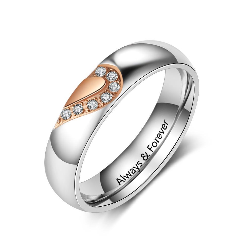 Half Heart Matching Promise Rings for Couple Lovers Custom Engraved Bands Ring