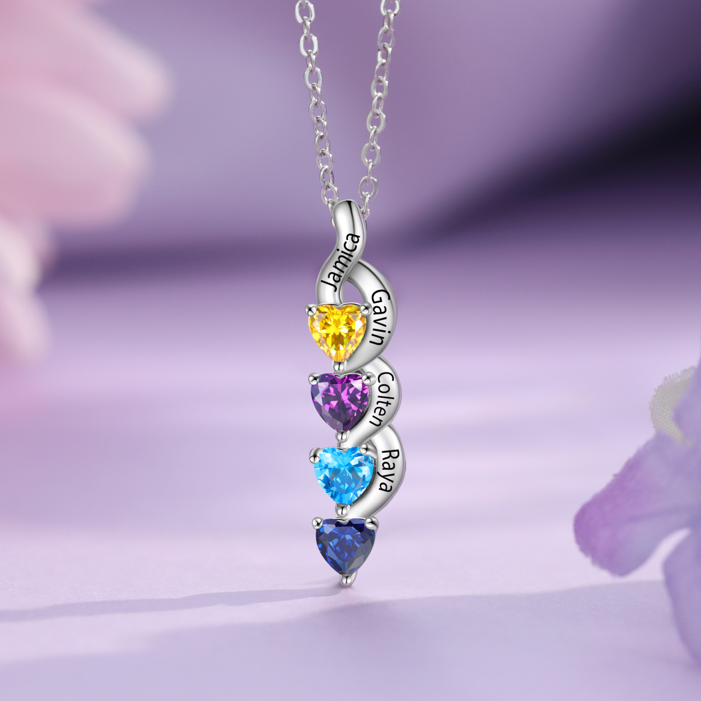 1-6 Names-Personalized Birthstone Necklace Names Necklace Special Gift Set With Rose Gift Box For Women