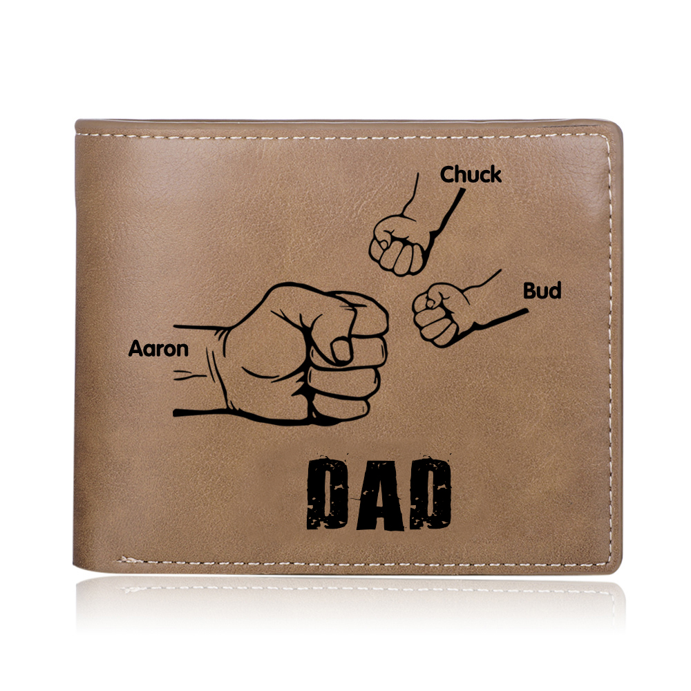 3 Names - Personalized Fist Style Leather Men's Wallet Custom Photo Wallet for Dad