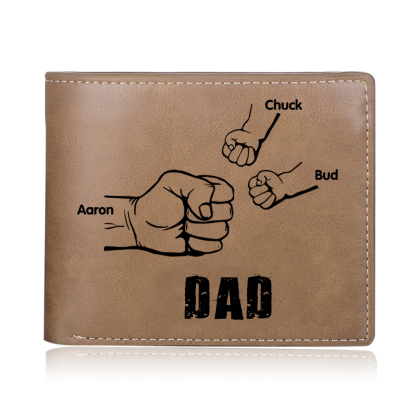 3 Names - Personalized Fist Style Leather Men's Wallet Custom Photo Wallet for Dad