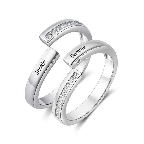 Personalised Couple Rings - Customized 2 Names, Elegant Open Design Valentine’s Day Gift for Him/Her | Jessemade