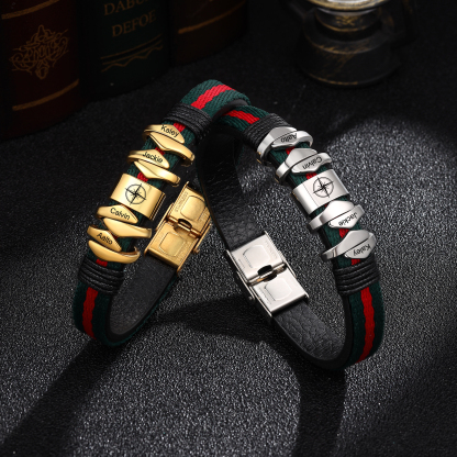 Personalized Leather Bracelet Custom 4 Names Mens Bracelet