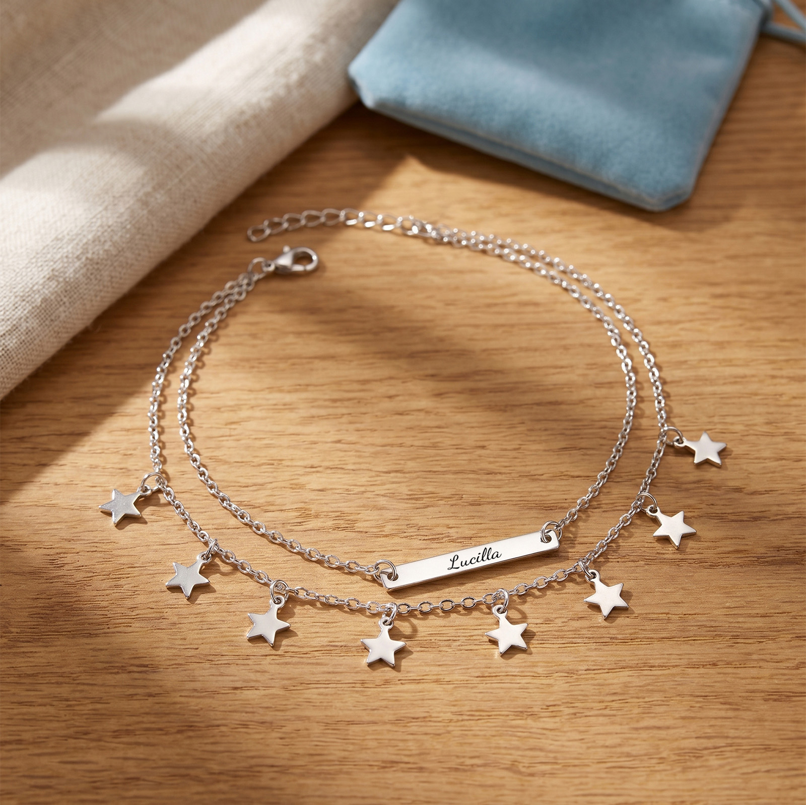 Personalized Star Charm Double Chain Anklet Customized Name