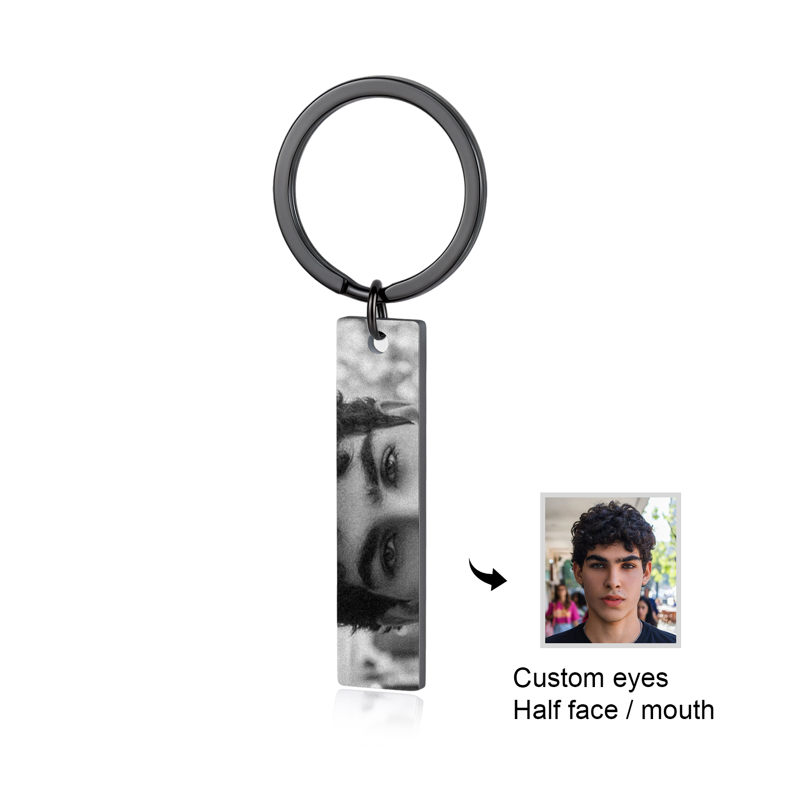 Personalized Photo Keychain Necklace Custom with Eyes Lips or Half Face Picture and Custom Text Anniversary Birthday Valentines Day Gift for Boyfriend Girlfriend Wife Husband | Jessemade