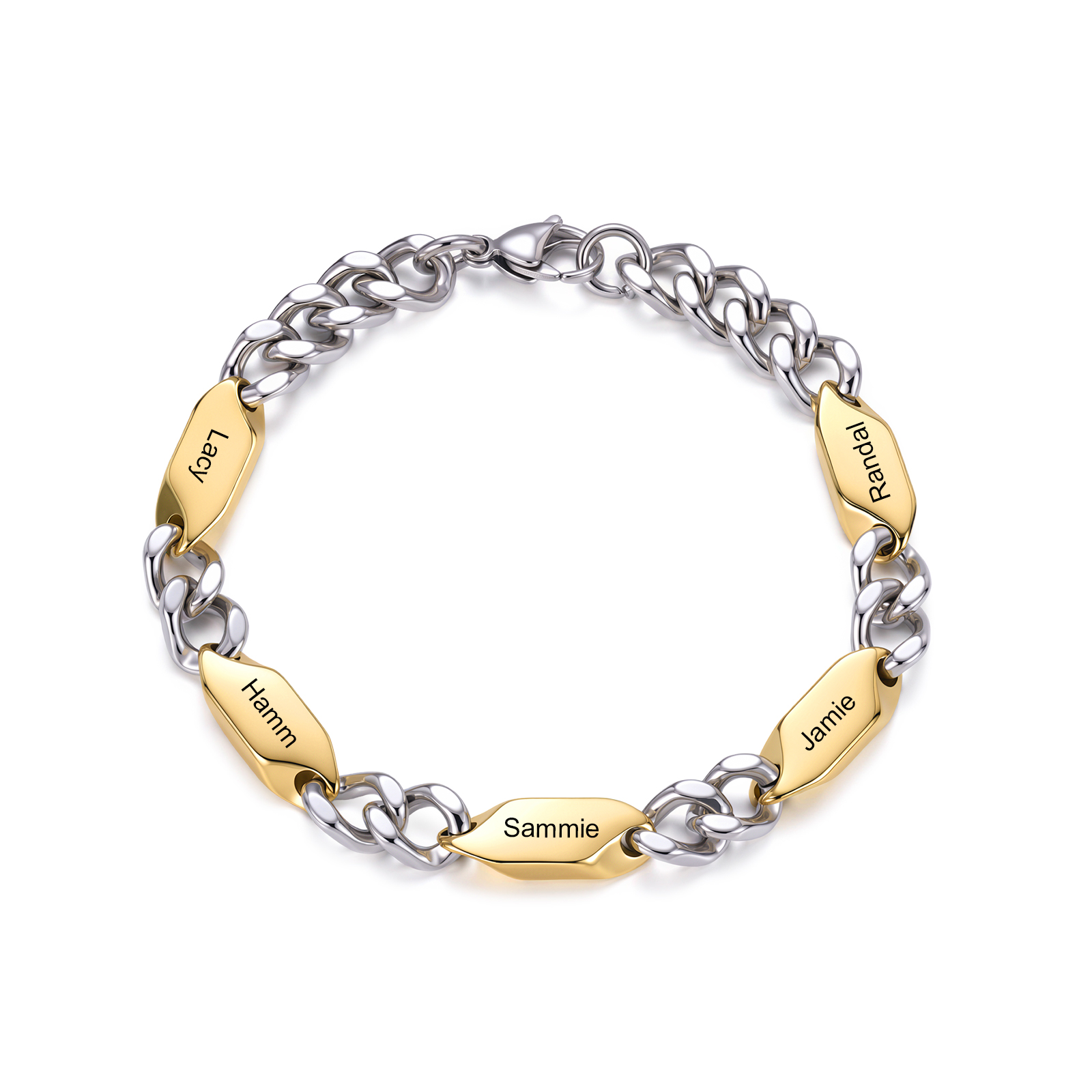 Personalized Stainless Steel Curb Chain Bracelet Custom With 1-5 Engraved Names Gift For Dad Husband Family