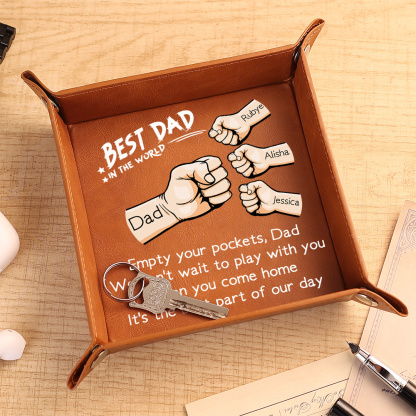 Personalized Leather Tray Best Dad Ever Custom With 1–6 Names And Fist Bump Design