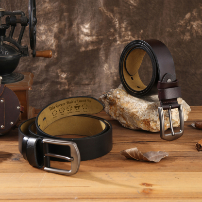 Personalized Men's Leather Belt Soccer Family Engraved With 1 To 8 Names