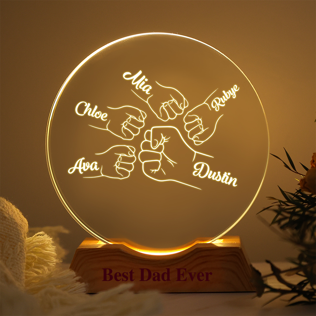 Personalized Crystal Led Night Light For Dad With 1–6 Names And Fist Bump Design