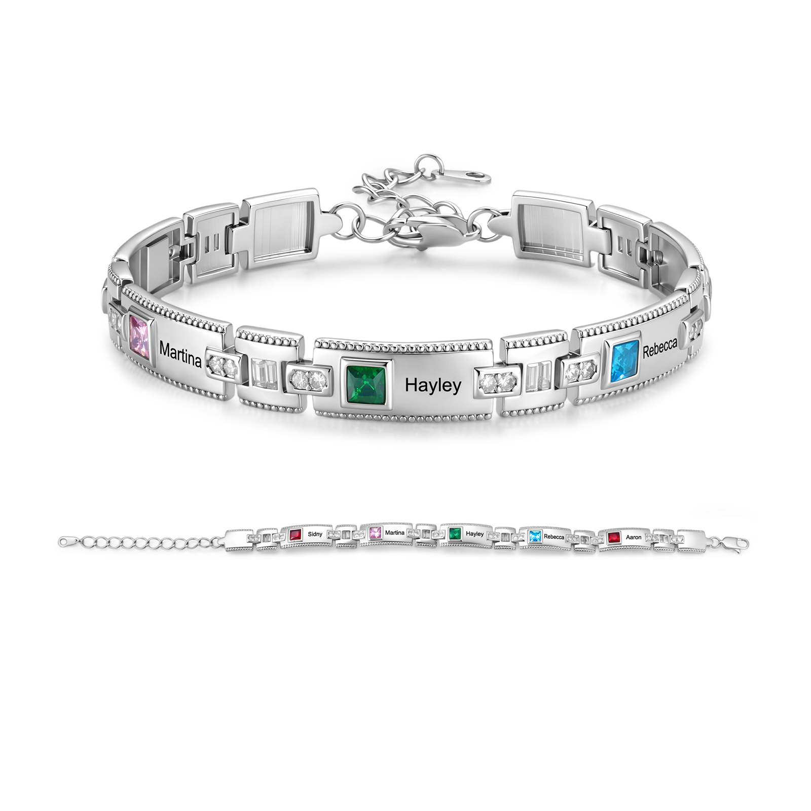 Personalized Square Link Bracelet Custom with 2-5 Names and Birthstones