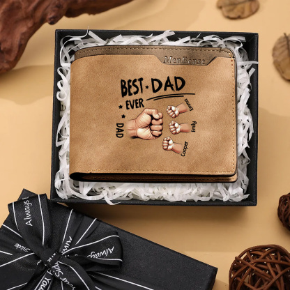 Best Dad Ever - Personalized Leather Wallet Custom 2-7 Names and Fist Bump| Father's Day Gift for Dad | Jessemade