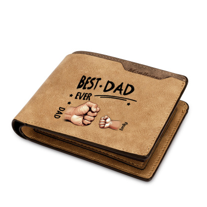 Best Dad Ever—Personalized Leather Wallet Custom 2-7 Names and Fist Bump| Father's Day Gift for Dad | Jessemade