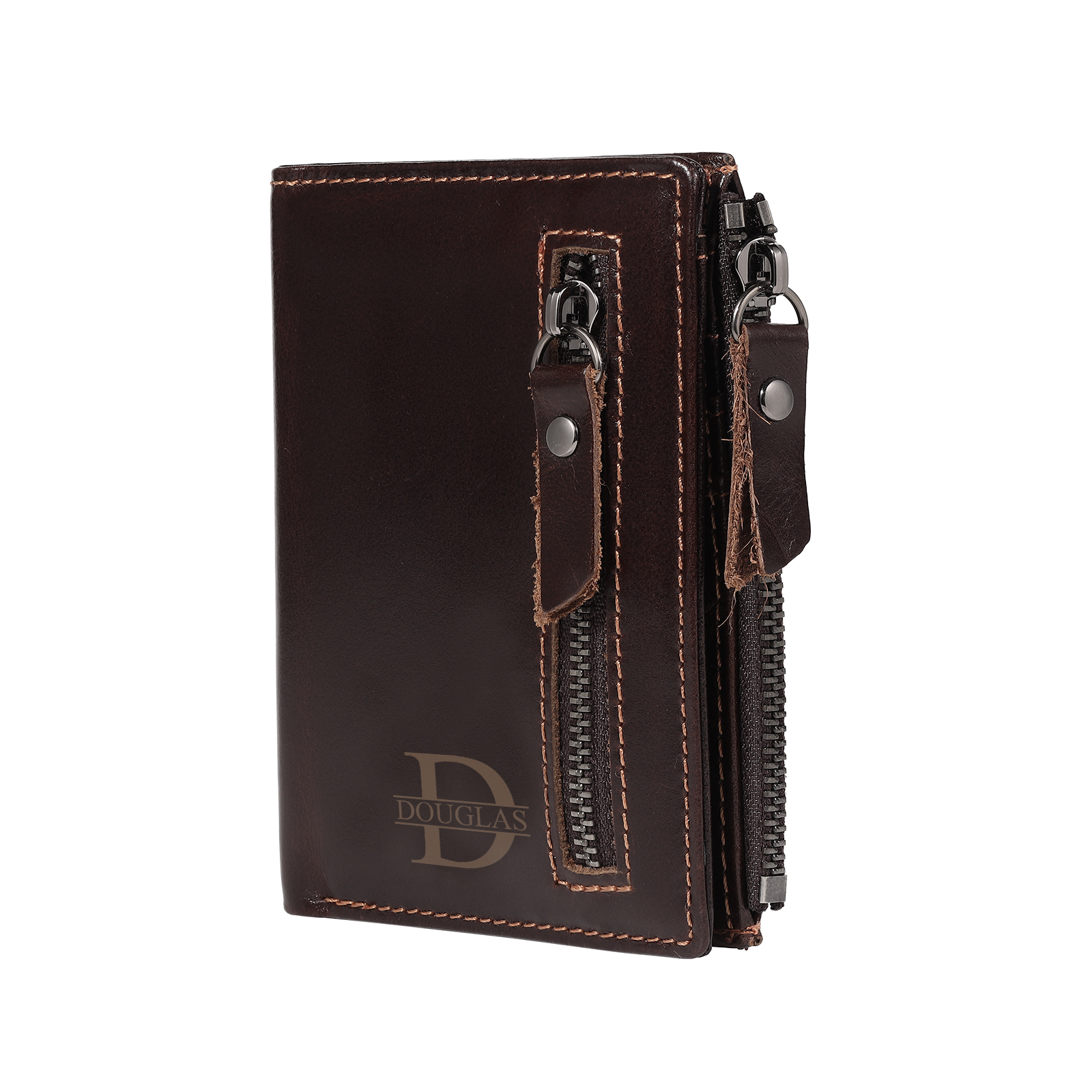 Personalized Leather RFID Bifold Wallet with Zipper for Men