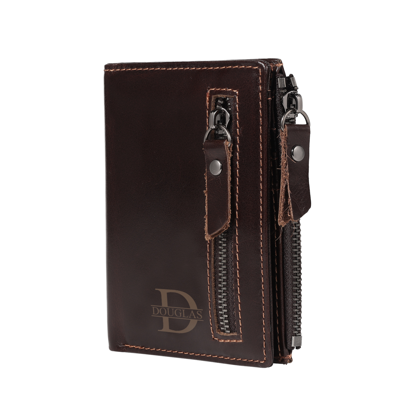 Personalized Leather RFID Bifold Wallet with Zipper for Men