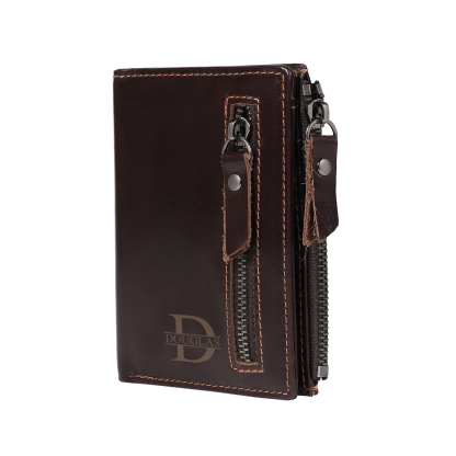 Personalized Leather RFID Bifold Wallet with Zipper for Men