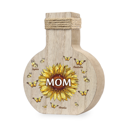 3 Names - Personalized Custom Text and Name Butterfly Style Wooden Decorative Vase as a Gift for Mom