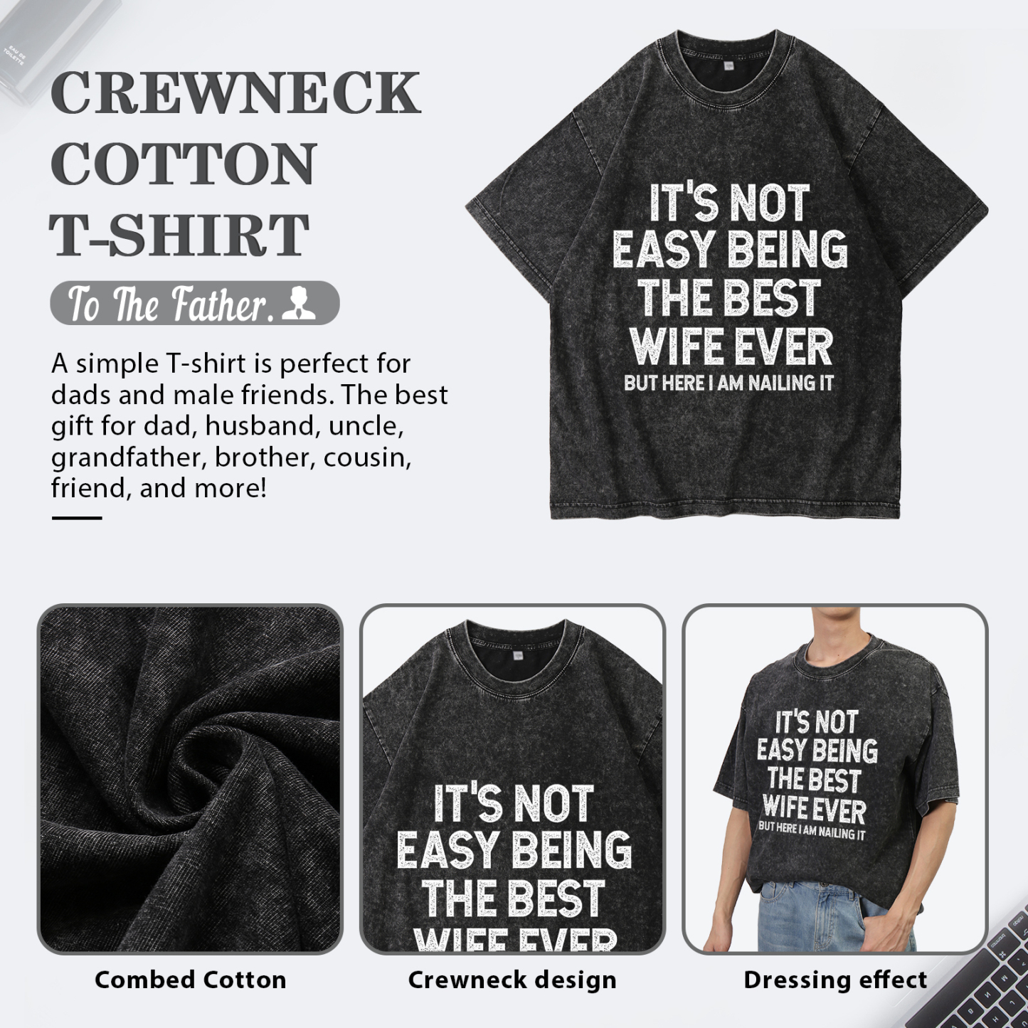 Personalised Couple T-Shirts – "It’s Not Easy Being the Best Husband/Wife Ever, But Here I Am Nailing It" – Valentine’s Day Gift for Couple | Jessemade